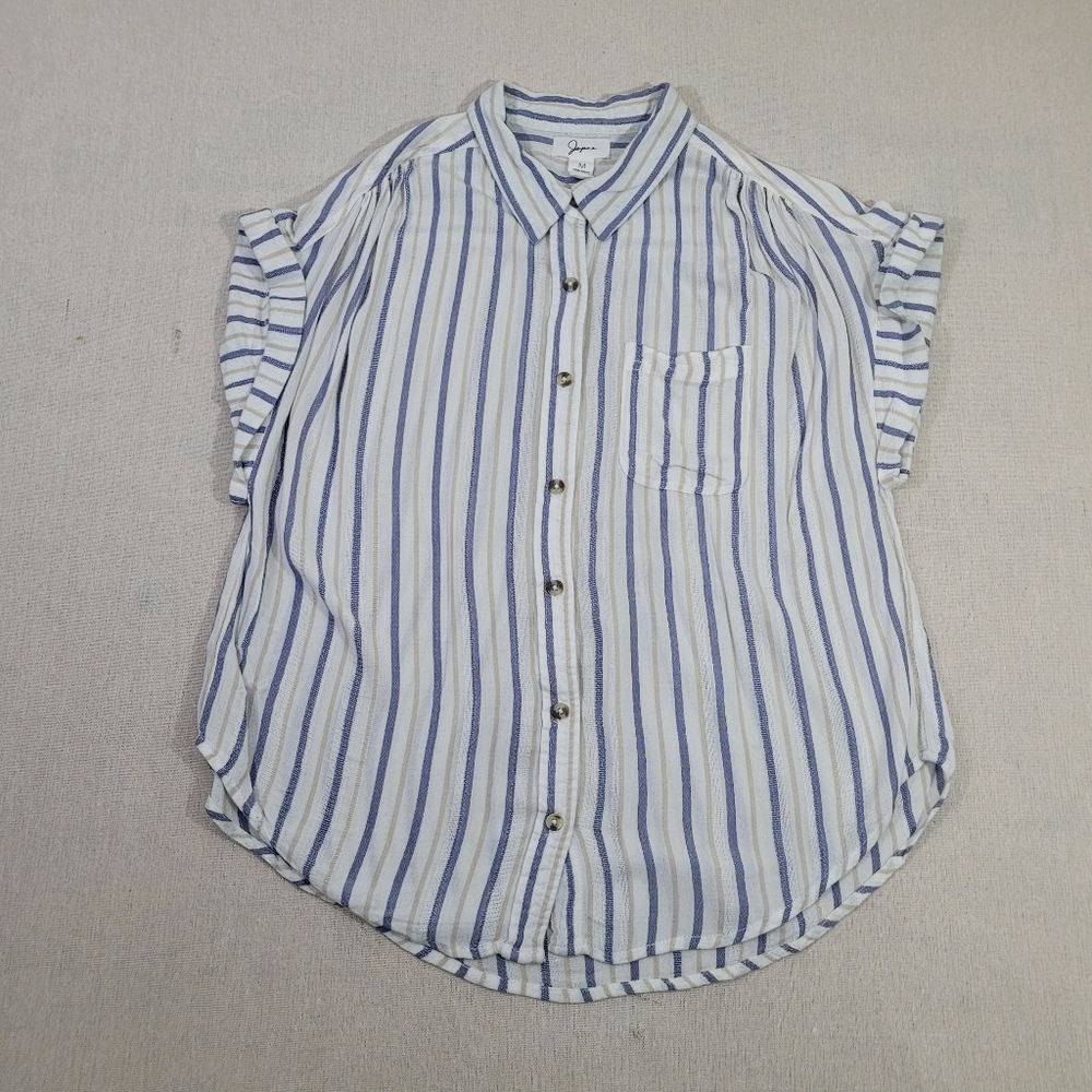Japna Casual Pinstripe Button Down Womens Size MED Soft Flowy & 100% RAYON EUC